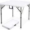 34" Square Folding Card Table, Fold-in-Half Utility Dining Portable Table Heavy Duty  White Plastic Foldable with Carrying Handle Indoor Outdoor for Picnic, Camping, Party