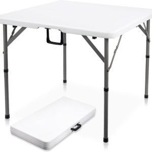 34" Square Folding Card Table, Fold-in-Half Utility Dining Portable Table Heavy Duty  White Plastic Foldable with Carrying Handle Indoor Outdoor for Picnic, Camping, Party