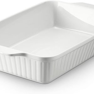 Casserole Dish, 9x13 Ceramic Baking Dish, Large Lasagna Pan Deep for Oven, 4.2 Quarts Baking Pan with Handles, Oven Safe and Durable Bakeware for Lasagna, Home Decor, Wedding Gift, Soft White