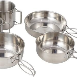 Camping Tableware Cooking Pot Cup Bowl Set 5-Piece Camping Pan Set Outdoor Supplies Stainless Steel Cookware