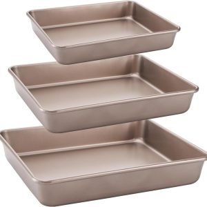 Set of 3 Deep Baking Pans, Nonstick Rectangle Cake Baking Sheet for Oven, Bakeware Bread Pans, Heavy Duty Carbon Steel Bread Tray, Bake Mold Turkey Roasting Pan, 8,10,12 inch