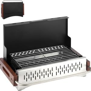 Portable Charcoal Grill, Tabletop Foldable Barbeque Grill, Stainless Steel Notebook Grill, Small BBQ Grill for Outdoor Cooking Backyard Camping Traveling Picnics Beach