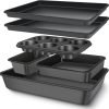 Baking Pans Set, Nonstick Bakeware Sets, Oven Pans for Cooking,  6 Pieces Baking Sheets Set Including Cookie Sheet, Deep Roaster Pan, Square Pan, Loaf Pan, Muffin Pan, Carbon Steel Baking Set
