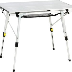 Outdoor Folding Portable Picnic Camping Table with Adjustable Height Aluminum Roll Up Table Top Mesh Layer, Silver