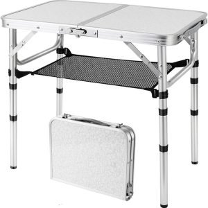 Folding Picnic Table, Small Camping Table with Adjustable Heights, Portable Lightweight Aluminum Side Table for Office, Beach, Garden, Travel
