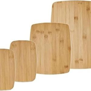 4-Piece Reversible Bamboo Cutting Board and Charcuterie Set, Assorted Sizes, Durable Wood Serving Boards for Cheese, Meats, and Prep