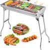 Barbecue Charcoal Grill Stainless Steel Folding Portable BBQ Tool Kits for Outdoor Cooking Camping Hiking Picnics Tailgating Backpacking or Any Outdoor Event (Large)