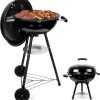 18 Inch Kettle Charcoal Grill,  Outdoor Barbecue Grill for Camping/Backyard/Tabletop Cooking, Portable Round Smoker with Wheels, Porcelain-Enameled Lid & Fire Bowl, Dual Venting System, Black