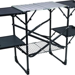Cook Station | Portable Folding Kitchen Table with a Heat Resistant Tabletop, 4 Side Tables & Storage Rack, Perfect for Picnics & Camping Trips