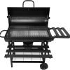 28-Inch Charcoal Grill - 2 Foldable Side Tables, Bottom Storage Shelf, BBQ in all directions Pull-out Ash Tray, Outdoor BBQ Grill for Family Gatherings Camping - Black