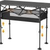 Height Adjustable Camping Table, Outdoor Folding Camping Table with Mesh Storage/Carrying Bag, Portable Aluminum Roll-up Table for Camping, Party, Backyard, BBQ