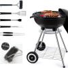22 Inch Portable Charcoal Grill with Accesories 5 Pieces Grilling sil for Outdoor Cooking Barbecue Camping BBQ Kettle Grill - Heavy Duty Round with Thickened Bowl Wheels for Small Patio Backyard