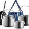 Camping Cookware Set 304 Stainless Steel 8-Piece Pots & Pans Open Fire Cooking Kit | Frying Pan Steamer with Travel Tote Bag | Compact for Outdoors & Indoors Kitchen Campfire Hiking RV