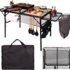 Folding Table w/ Carry Bag, Paper Towel Holder, Garbage Holder, Wing Panels, 3x2 FT Foldable Table for Portable Grill, Picnic, Outdoor, Beach, Small Folding Table Adjustable Height,Camping Table, BBQ